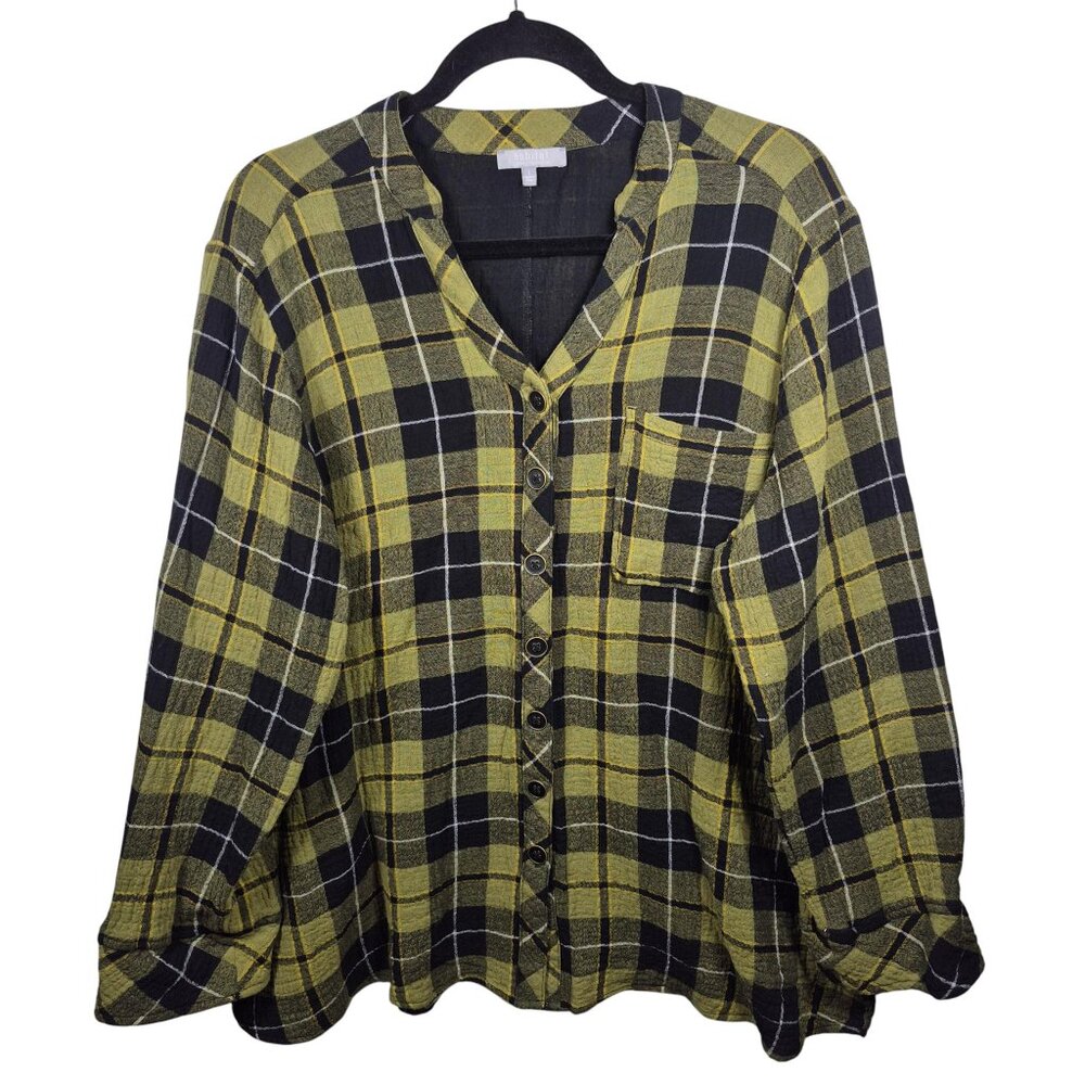 Habitat Top Womens Large Blouse V Neck Button Down Shirt Long Sleeve Sustainable
